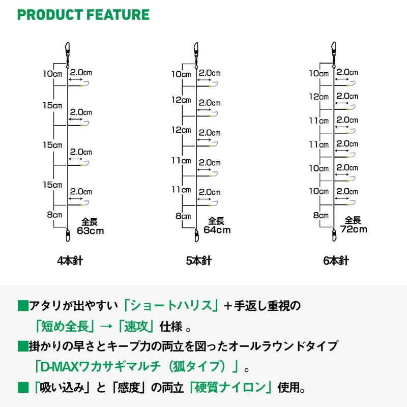 クリスティアワカサギSS速攻ショート 夜光留 マルチ6本針 1.5号