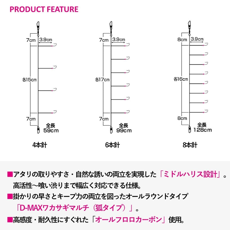 クリスティアワカサギSS誘惑ミドル 桃蛍留 マルチ6本針 0.5号