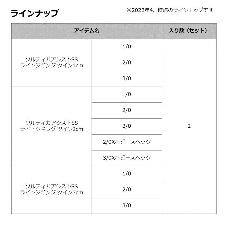 ソルティガアシストSS ライトジギング ツイン1cm-3/0