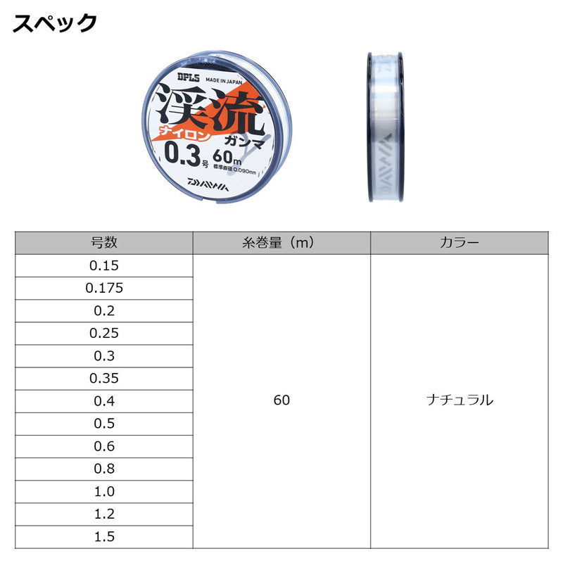 渓流ガンマ ナイロン 0.2号 60m