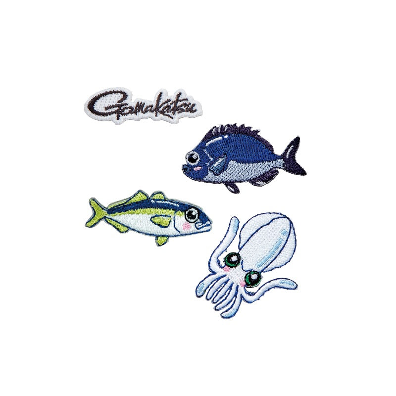 GM2567 刺繍シール #2 ロゴ+魚(ブリ・グレ・イカ)