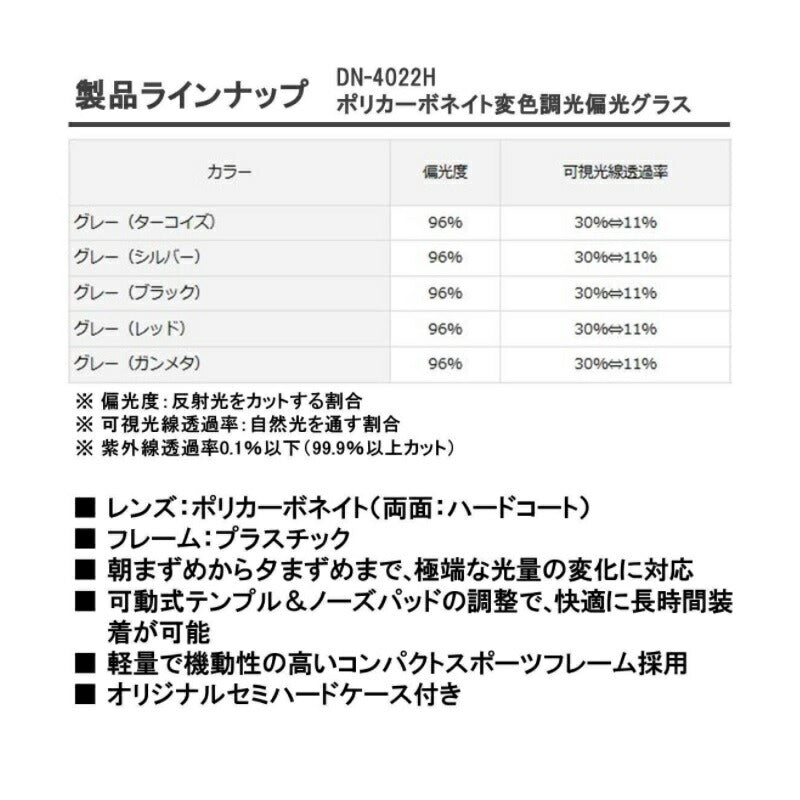 DN-4022H ポリカーボネイト変色調光偏光グラス グレー (レッド)