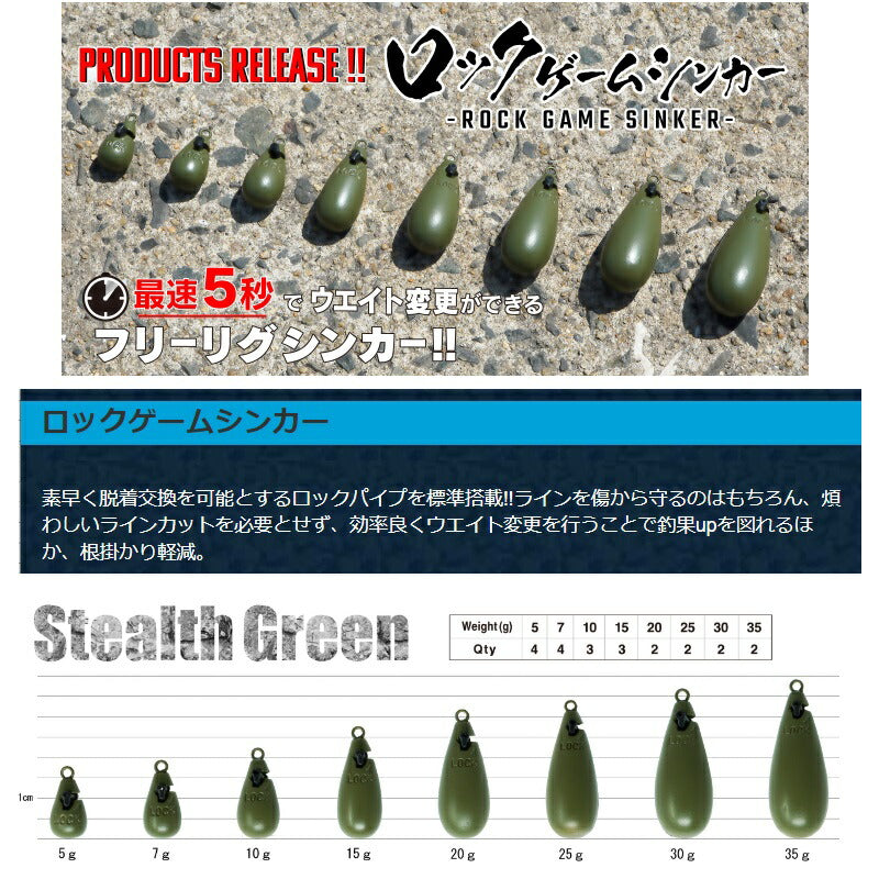 ロックゲームシンカー アソートパック(20g25g30g) ステルスグリーン