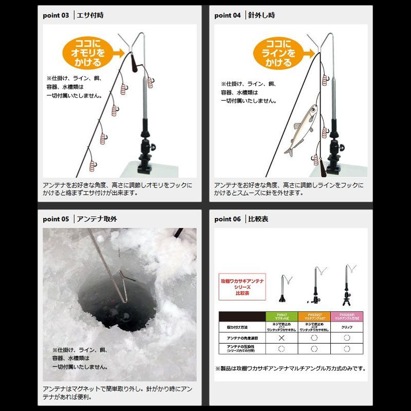 PX939MRK 攻棚ワカサギ アンテナ マルチアングル 万力式 ブラック