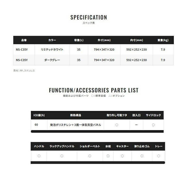 NS-C35Y スペーザ リミテッド キャスター 35L リミテッドホワイト