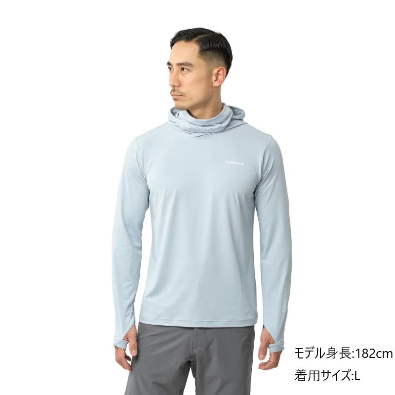 シマノ　サンプロテクションフーディシャツ　ネイビー　Lサイズ 新商品】紫外線をシャットアウト！！「シマノ/サンプロテクション