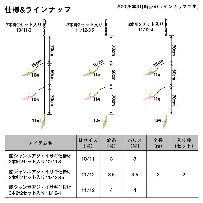 船ジャンボアジ・イサギ仕掛け 3本針2セット入り 10/11-3