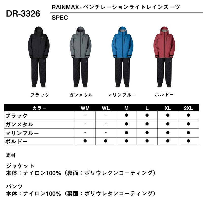 DR-3326 レインマックス ベンチレーションライトレインスーツ